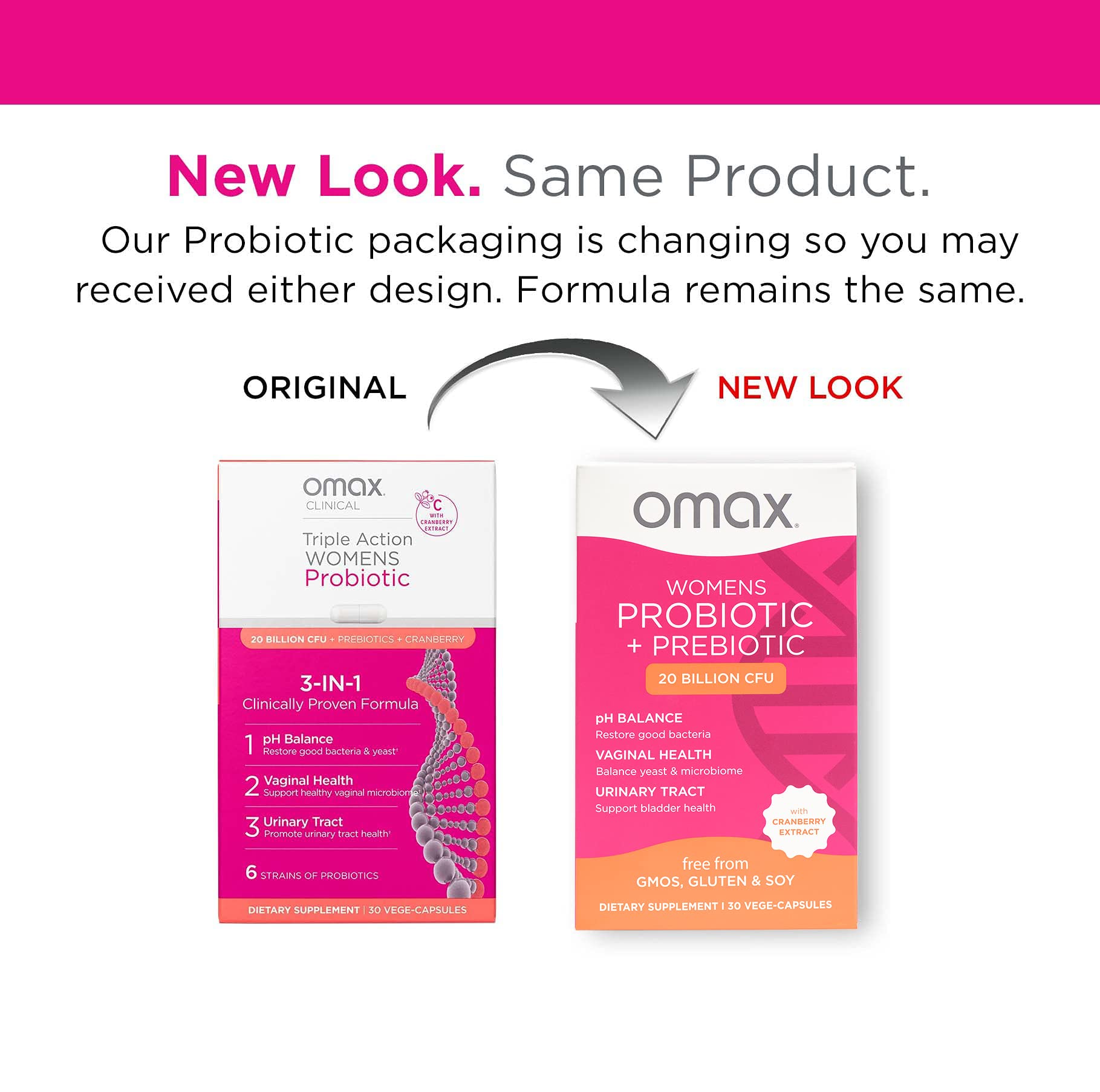 Omax Health Prebiotics and Probiotics Complex for Women, pH Balance, Vag Health, Urinary Tract, Yeast & BV Prevention, Lactobacillus & Bifidobacterium | Vegan, Organic, Gluten Free | 30 Vege-Capsules