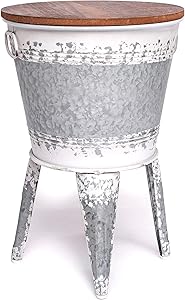 Farmhouse Accent Side Table - Galvanized Rustic End Table. Metal Storage Bin Wood Cover. Coffee or Cocktail Table - Distressed White