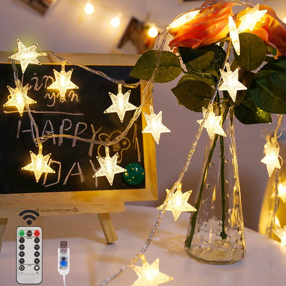 Star LED Fairy Lights, 10M 80 String Lights USB 8 Modes for Christmas Halloween Party Home Bedroom Decoration (Warm White)
