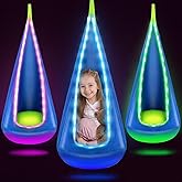 Bghdas Light Up Kids Pod Swing Seat, Hanging Hammock Chair with LED Lights, Upgraded Cotton Child Sensory Swing Seat, Sensory Swing for Autistic Kids Indoor & Outdoor Play (Blue)