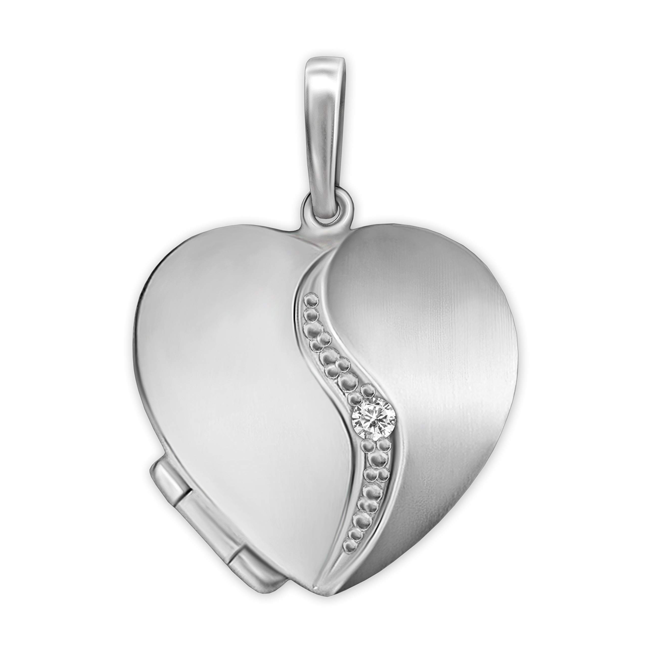 Clever Schmuck silver pendant medallion as heart matte and glossy, curved with a Zirconia 925 sterling silver.