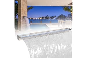 PONDO 316 Stainless Steel Spillway with 7-Color LED Light Bar, Salt Water Corrosion Resistant Lighted Waterfall Pool Fountain Designed for Seawater Use, Waterfall Spillway for Garden Outdoor (47 inch)