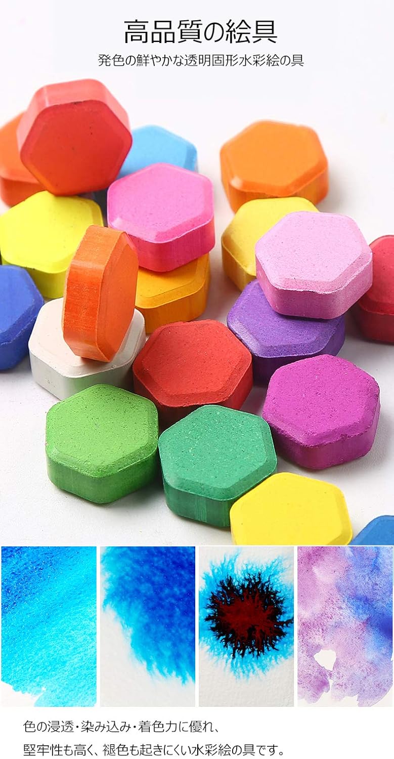 Amazon 万事商社 固型絵の具 8点セット 36色 ブラシ2本 水彩紙10枚 鉛筆2b 鉛筆削り スポンジ付 絵具 通販