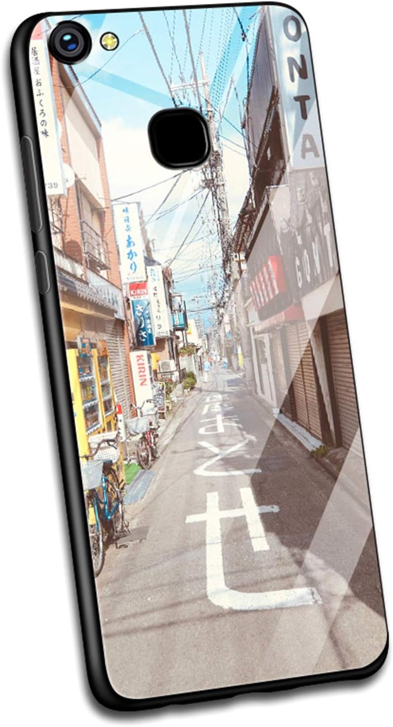 Yoodi Vivo V7 Case, Tempered Glass Back Cover Soft TPU Frame Shockproof Anti-Scratch Resistant Protective Shell for Vivo V7/Vivo Y75 - Small Street
