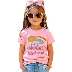 GLIGLITTR Kindergarten Here I Come Shirt for Girl First Day of Kindergarten Tshirt Kids 1st Day Back to School Rainbow Outfit