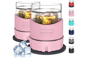 Ourokhome Liquor Freeze Glasses, 2 Set Plastic Ice Chiller for Whiskey, Bourbon, Scotch, White Wine, 5 oz Whiskey Insulated Tumbler for Women, with 2 Silicone Cup Mats, Christmas Gift Essential, Pink