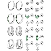 Cartilage Earrings for Women Flat Back-Hypoallergenic Surgical Stainless Steel Earrings Flatback Stud Hoop Earring Stack Helix Conch Tragus Piercing Jewelry