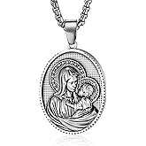 TANGILLA Virgin Mary Necklace for Men & Women Catholic Miraculous Medal Pendant Religious Jewelry with Our Lady of Grace Design 24+2″ Stainless Steel Chain Spiritual Protection Gift