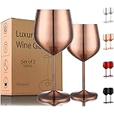 UNISWEET Stainless Steel Wine Glasses Set of 2, 18 oz Unbreakable Wine Glass Unique Metal Wine Goblets for Outdoor Capming and Pool Gift for Wine Lovers (Red Copper)