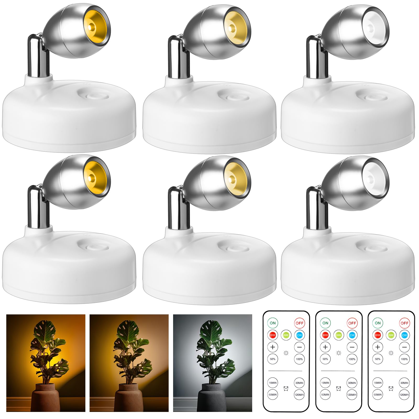 LEDERA RGB Battery-Operated Spotlight – Dimmable Remote Control, Rotatable Head, Timer, For Paintings & Artwork (Batteries Not Included)