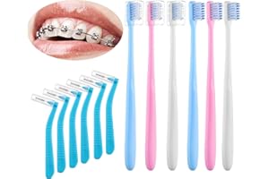 Fremouth V-Shaped Orthodontic Toothbrush for Braces, Soft Bristles, 6 Count, with Interdental Brushes