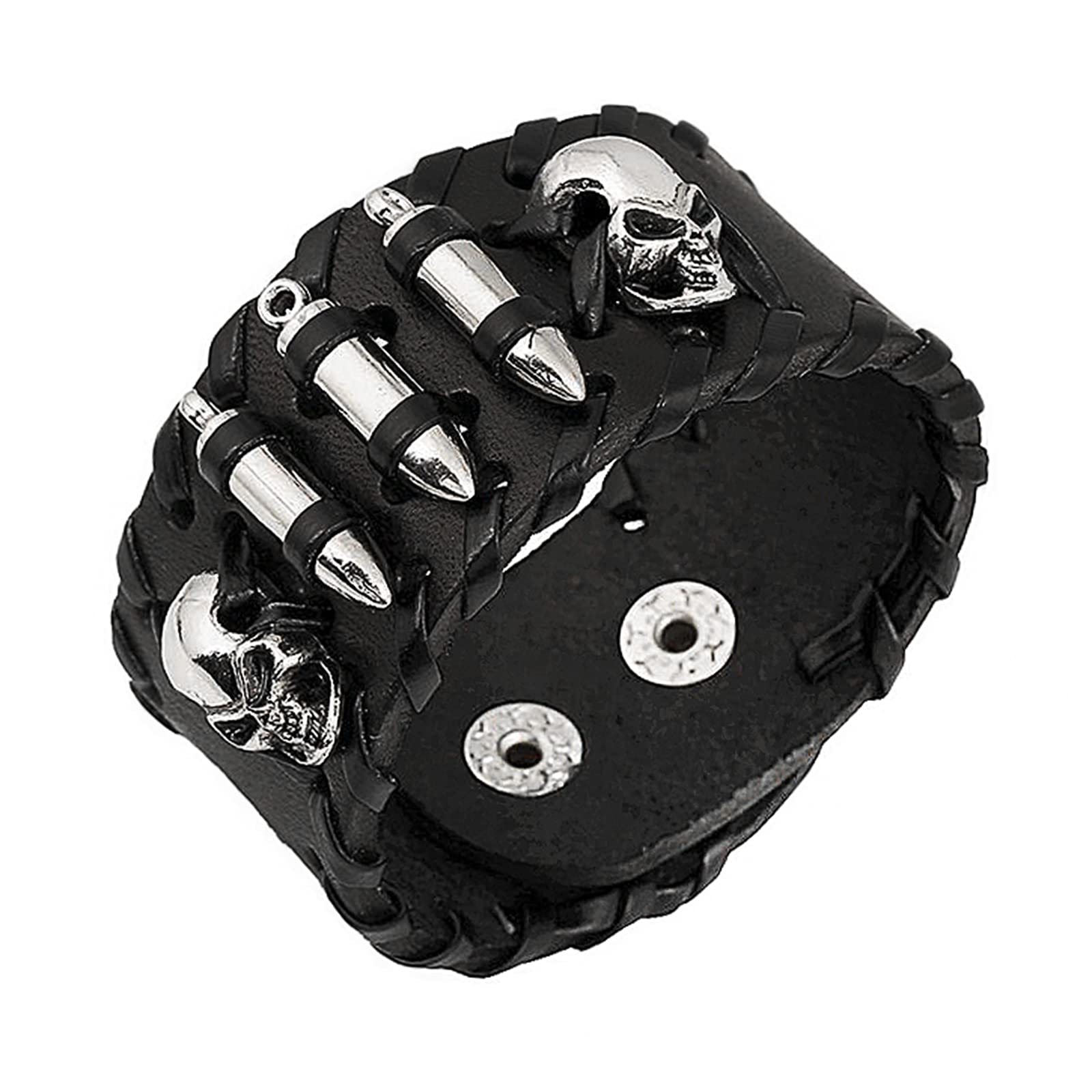 Studded Punk Skull Bracelet Faux Leather Men Fashion Jewelry Wide Bracelets Wristband Cuff with Adjustable Snap Button for Men Women Halloween Christmas Carnival Party Birthday Gift Fancy Dress