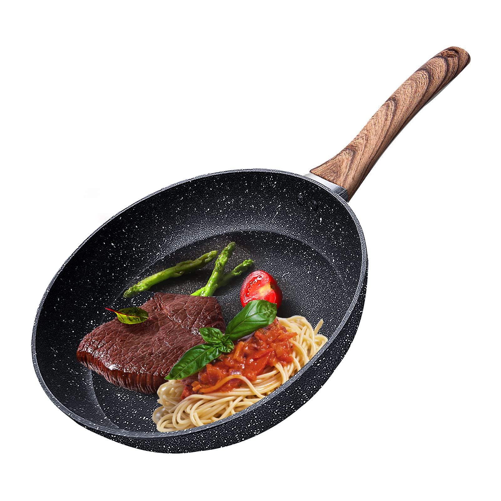 HIYAA Non Stick 24cm Frying Pan with Sturdy Handle - Anti-Scratch, Induction Compatible, Cast Aluminium Egg Frying Pan for All Hobs, Black