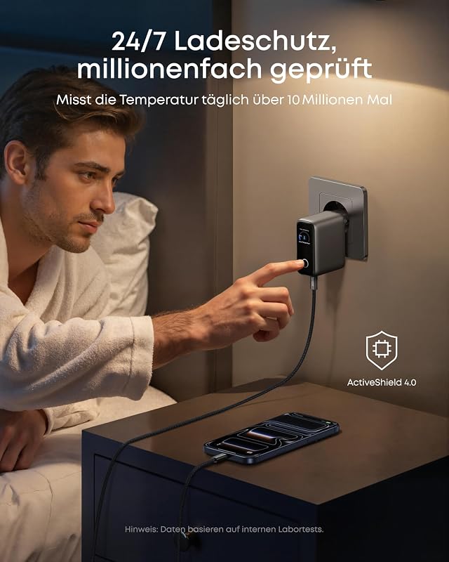 100W USB C Ladegerät, Smart Ladegerät, kompaktes 3-Port GaN Netzteil