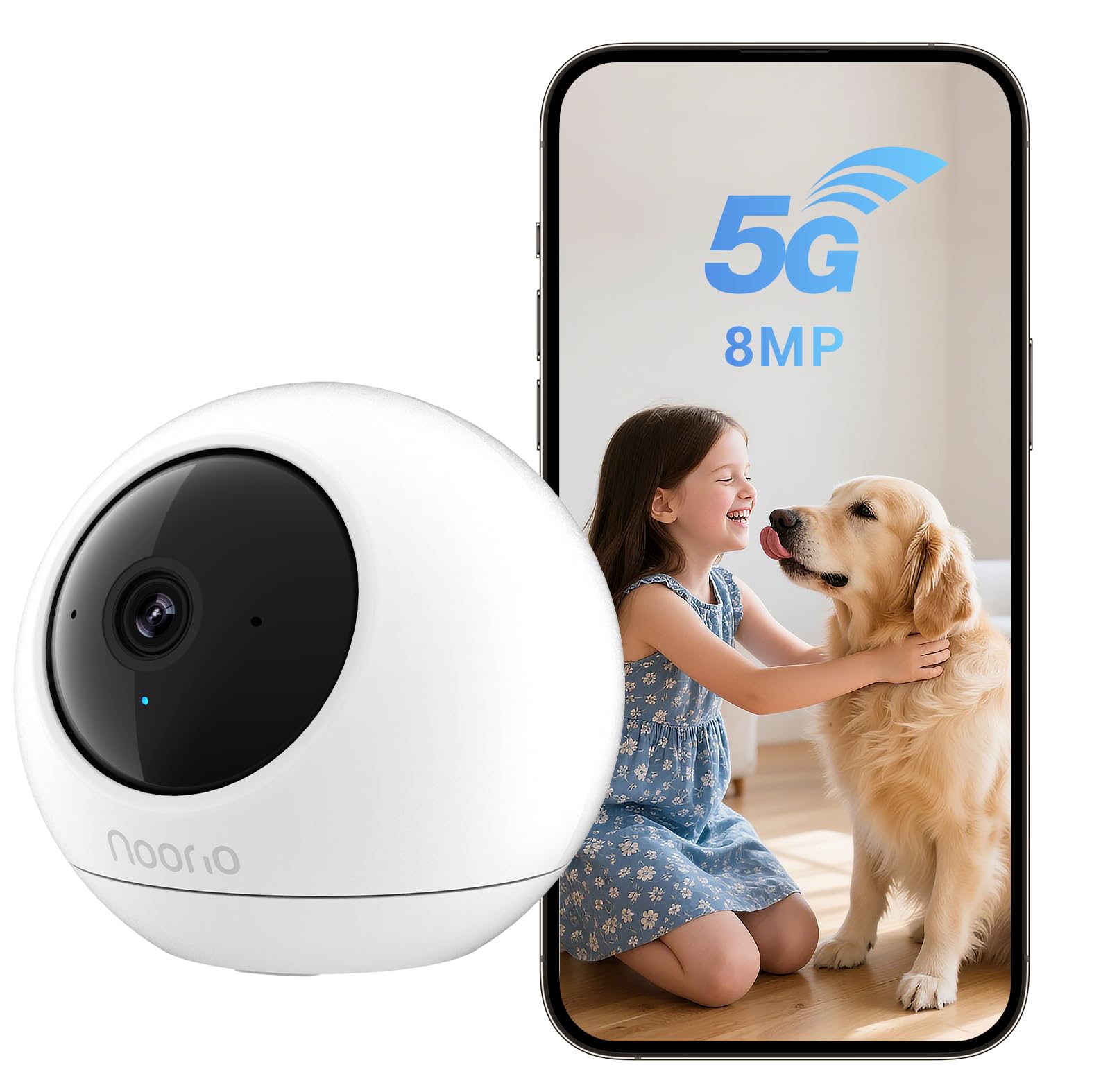 Photo 1 of Noorio 4K Indoor Security Camera with 5GHz WiFi - 360° Pan Tilt Pet Camera for Dogs & Cats, Dog Monitor with Speaker, No Subscription Needed, Alexa Compatible, Motion Tracking, Night Vision-Model T120