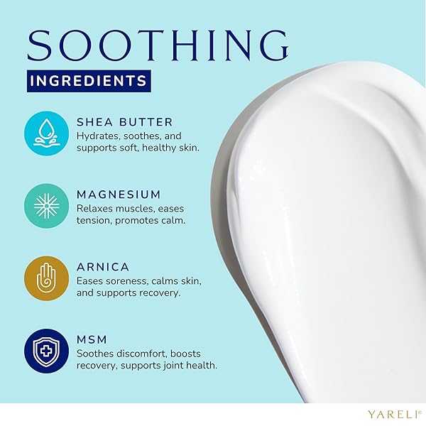 YARELI MAGNESIUM LOTION FOR SLEEP AND PAIN RELIEF, UNSCENTED BODY AND FOOT CREAM WITH TOPICAL MAGNESIUM CHLORIDE, ARNICA AND MSM FOR ADULTS AND KIDS, 4OZ