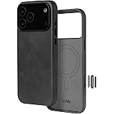 Le Pelle - Handcrafted Premium Italian Leather Case for iPhone 17 Pro Max - [Built-in Camera Control] - Compatible with Magsafe - Two-Tone Effect with Unique Patina Over Time - Black