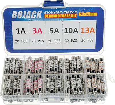 BOJACK Ceramic Tube Cartridge Fuses 6.3x25mm 0.25x1in 1,3,5,10,13A 100pcs