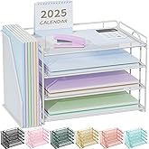 Spacrea Desk Organizers and Accessories, Paper Organizer for Desk with File organizer, Desk Accessories & Workspace Organizers for Office Supplies (White)