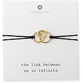 Gold Triple Open Circles Link Charm Friendship Bracelets with Black Thread and Message Card, Perfect Jewelry Gift for Friend and Family, Adjustable Pull Thread Kindred Cord