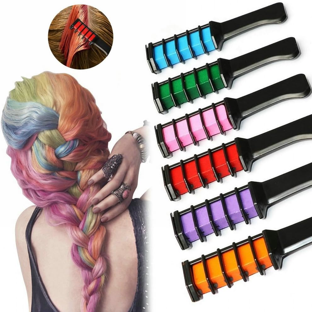 Hair Chalk Comb Set, PJYU 6 Colors Temporary Hair Color Cream for Kids Girls Boys Men Disposable Instant Dye Hair DIY Party Cosplay Halloween Works on All Hair Colors