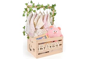 LifeIdeas Wooden Baby Shower Crate Closet, Baby Shower Crate, Baby Shower Basket Storage with Handle, Baby Crate Hamper, Shower Basket for Newborn Baby, Baby Shower Party Wooden Decor