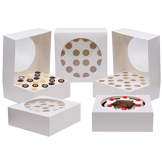 5 Pcs Cupcake Boxen - Cupcake Holder fur 20 Cupcakes oder große Kuchen - Kuchen Carrier Container 28,5 x 28,5 cm Box - Karton