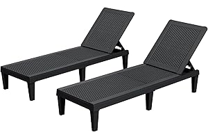 Homall Outdoor Lounge Chairs Set of 2, Quick Assembly & Waterproof Patio Chaise Lounge with Adjustable Backrest for Poolside,