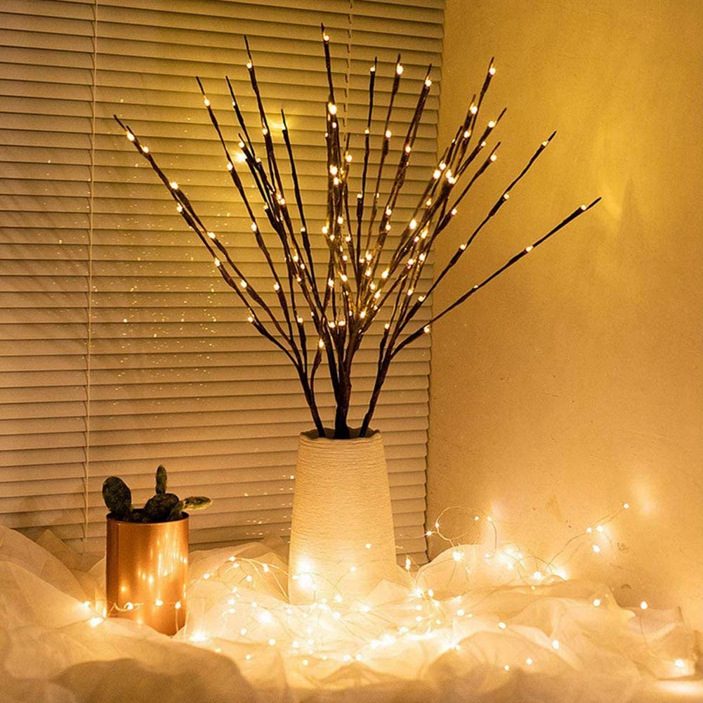 XhuangTech 3 Pack LED Branch Lights, Battery Operated Decorative Lights Vase Filler Willow Twig Lighted Branch for Mother’s Day, Easter Warm White 30 Inches Home Decoration (Brown - 3 Pack)
