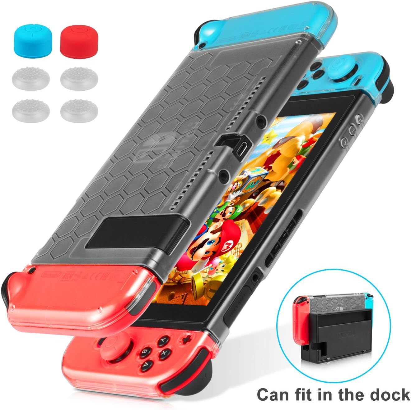 Keten 13 in 1 Accessories Kit for Nintendo Switch Including Carrying Case/Switch Clear Cover Case/Adjustable Stand/Tempered Glass Screen Protector (2 Packs): Electronics