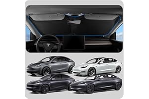 ﻿Spigen Front Windshield Sunshade for All Tesla Model Y & 3 | Dual Layered Protection Car Accessories for Model Y Juniper and Model 3 Highland | Gift for Tesla Owner