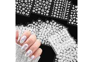 BSBTBZ 30Sheets Snowflake Nail Art Stickers 3D Christmas Nail Art Supplies White Snowflakes Snowmen Santa Claus Elk Snow Design Shiny Decals Manicure Winter Xmas New Year DIY Nail Decorations Accessories