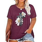 HDLTE Plus Size Womens Country Shirts Funny Western Graphic Tees Short Sleeve Flower Tops Blouses Casual Summer T-Shirt