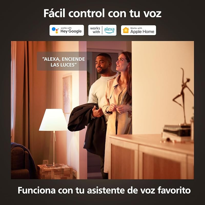 Philips Hue - Lâmpada LED inteligente, GU10, Luz branca quente a fria, 4,2 W 400 lúmenes, compatível com Alexa e Google Home - Pack de 3 lâmpadas LED inteligentes