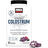 FORCE FACTOR Awesome Colostrum, Support Gut & Immune Health, Recovery, Hair, Skin & Nails, Bovine Colostrum Supplement with Biotin, Grass-Fed, Antibiotic-Free, Berries & Cream, 60 Soft Chews