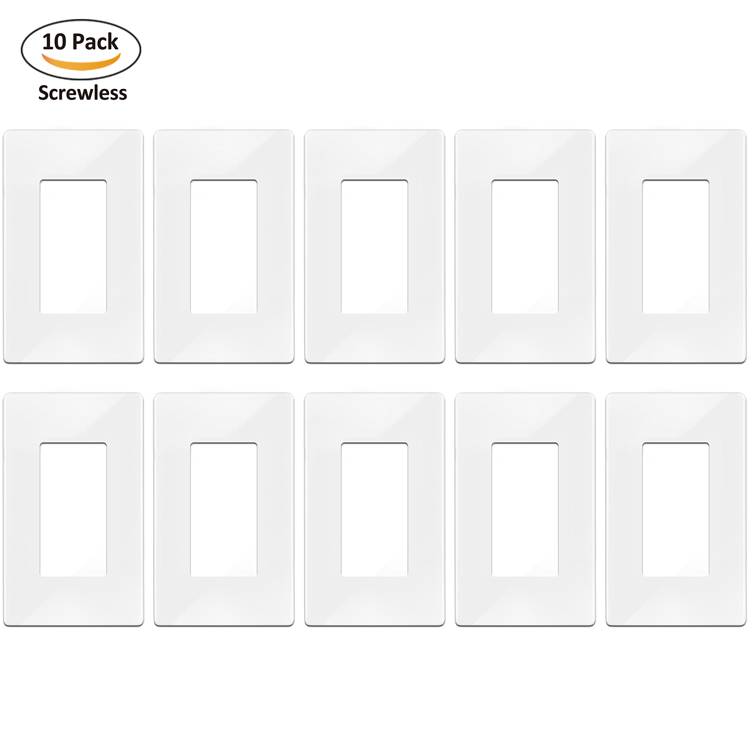 [10 Pack] BESTTEN Screwless Wall Plate Outlet Covers, 1 Gang Standard