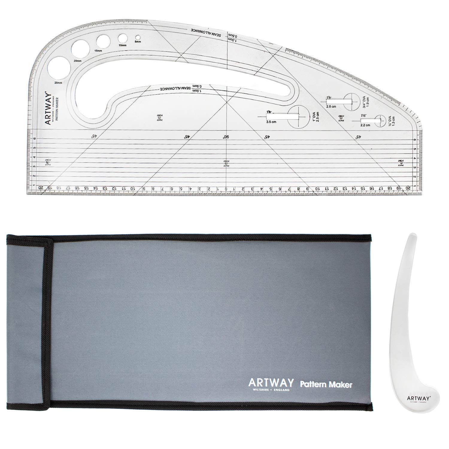 Artway Pattern Master / Maker with Comma Curve and Protective Cover, Black