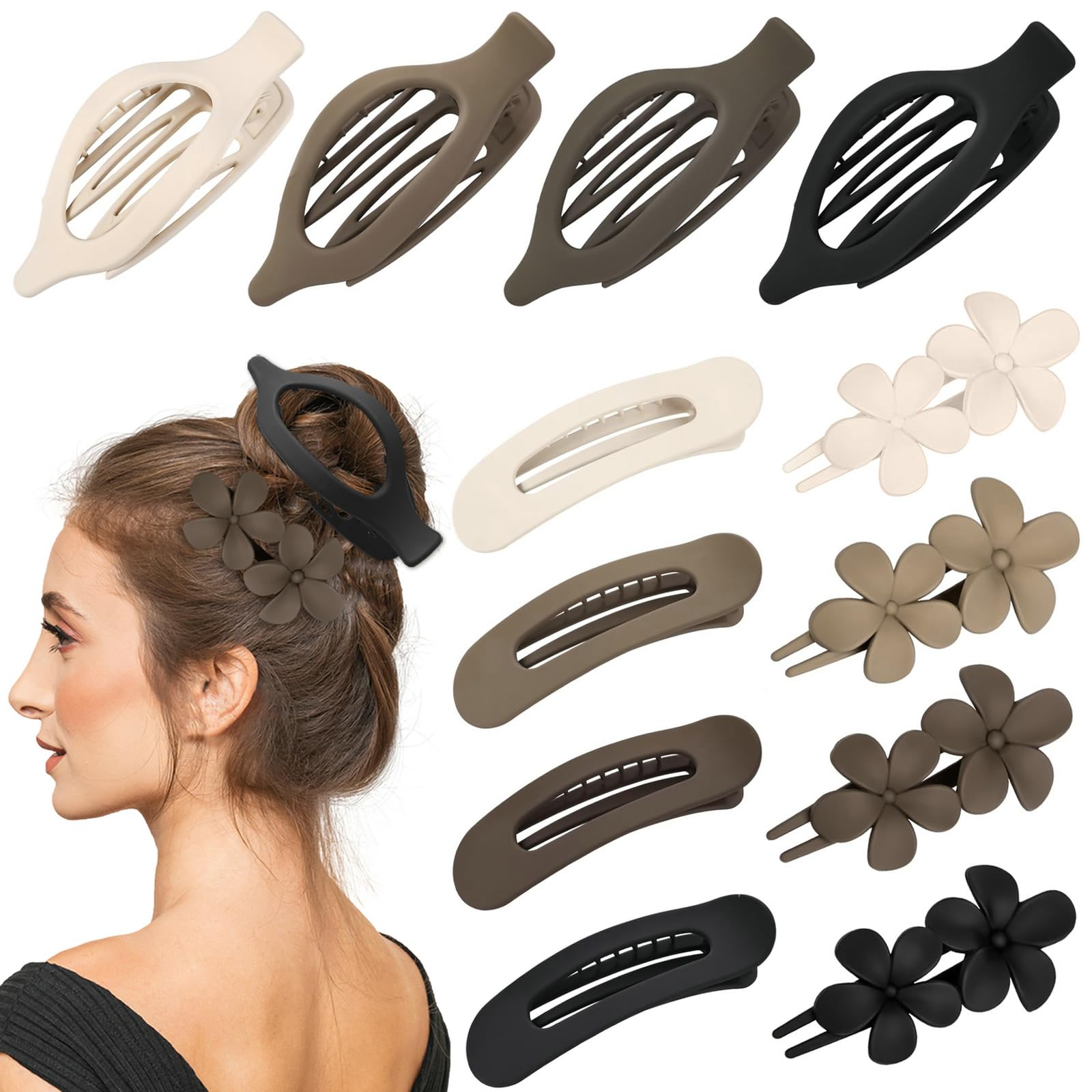 Photo 1 of 6 Pcs Neutral Colors Flat Hair Clips, YINGFENG Flat Claw Clip for Women, Matte Non-Slip Flower Claw Clips for Thin Thick Hair, Suitable for Women and Girls Wedding Party Accessories