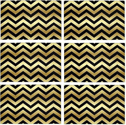 Amazon Com Interestprint Glitter Chevron Zig Zag Black And Gold Pattern Fabric Placemats Set Of 6 Stain Resistant Place Mat For Dining Table Durable Washable Kitchen Table Mats 12 X18 Kitchen Dining
