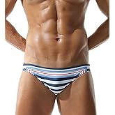 Mens Sexy Bikini Swimwear Diagonal Stripe Swim Briefs Rainbow Swimsuits Elestic Colorful Striped