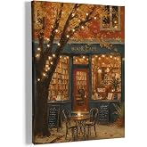 HIWX Cozy Fall Book Coffee Shop Wall Art Decor Framed Canvas Prints 11x14 | Autumn Moody Bookstore Cafe Wall Art Decor, Vintage Fall Thanksgiving Wall Art Home Decoration for Coffee Bar Book Room Nook