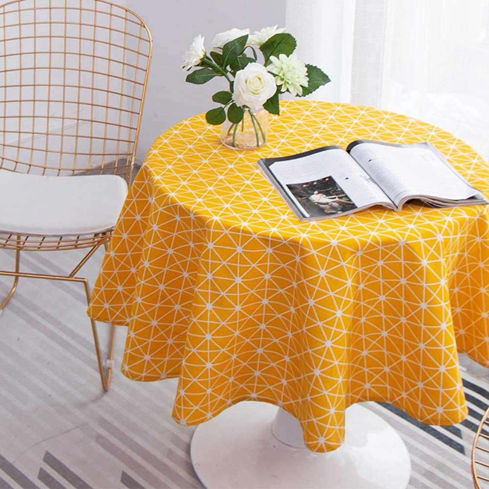 ATopoler 150cm Round Tablecloth Simple Nordic Style Cotton Linen Fabric Circular Table Cover Wrinkle-proof for Kitchen Dinning Tabletop Decoration Diameter (Yellow)