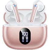 Wireless Earbuds, Hi-Fi Deep Bass Ear Buds, 48H Playtime In-Ear Headphones | 2 Mics for Clear Calls, LED Display, IPX7 Waterproof, Touch Control, Lightweight Bluetooth Earphones for iPhone/TV Rose Pink