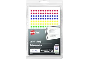 Avery Removable Colour Coding Labels, 1/4 Inch, Assorted Blue, Green, Red, Yellow Colour Dots, 768 Dots Per Pack, (2339)
