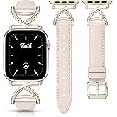 Minyee Leather Band Compatible with Apple Watch Bands 38/40/41/42/44/45/46/49mm Women, Slim Dressy Premium Leather Strap with A-Shape Metal Buckle for iWatch Series 11 10 9 8 7 6 5 4 SE/Ultra 3 2 1