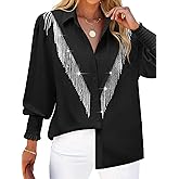 MYMORE Women's ❷⓿❷❺ Smocked Cuffed Western Cowgirl Button Down Shirt Long Sleeve Sparkly Fringe Tops Country Concert Outfit