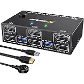 MLEEDA Displayport KVM Switch 2 Monitors 2 Computers 8K@30Hz 4K@144Hz, USB 3.0 Dual Monitor KVM Switch 2 Computers Share 2 Mo