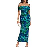 BTFBM Cocktail Dresses for Women 2026 Elegant Classy Off Shoulder Bodycon Mesh Slit Floral Maxi Spring Summer Dress