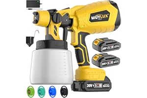 MUYLUX Cordless Paint Sprayer with Battery and Charge, 800W Electric Spray Gun with 5 Nozzles and 3 Patterns, Paint Sprayers for House Painting, Ideal Tool for All House Scenes, 2 Batteries