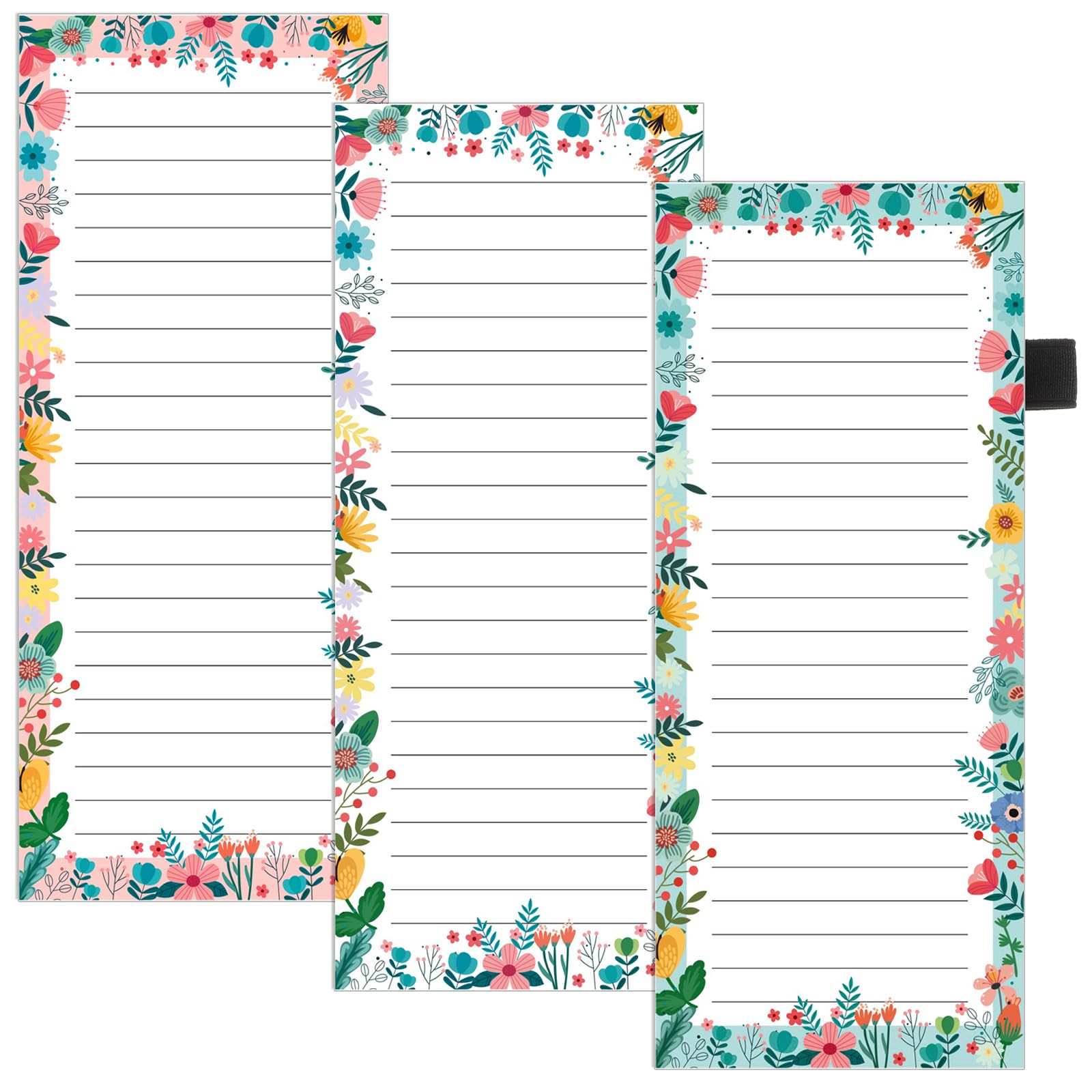 Thboxes 3 Pack Magnetic Shopping List Pad for Fridge, To Do List Pad 180 Sheets Tear off Magnetic Notepad for Fridge with Pen Loop for Shopping, Locker, Filing Cabinet, 21 X 9 cm-Floral Style